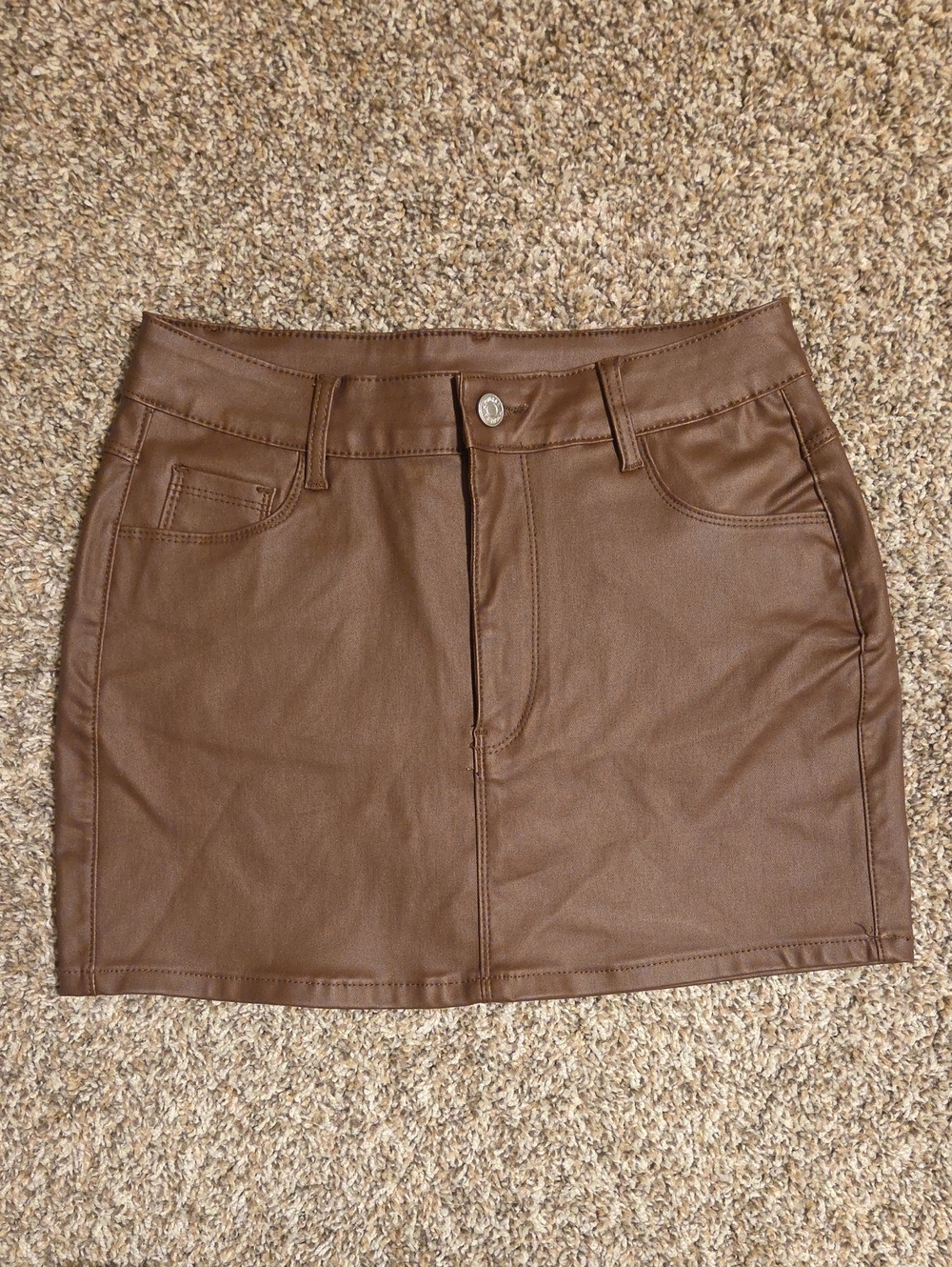 MYOURSA Brown Faix Leather Mini Skirt